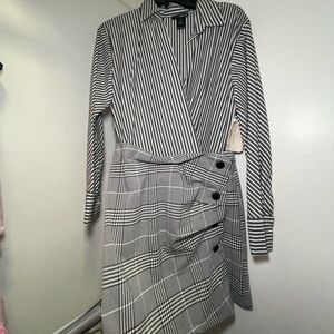 Aqua Shirt Dress Grey Stripe and Plaid